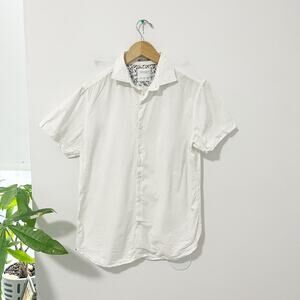 Cactus Man by Ricky Singh Men's White Dotted Print Button Up Top Size Small